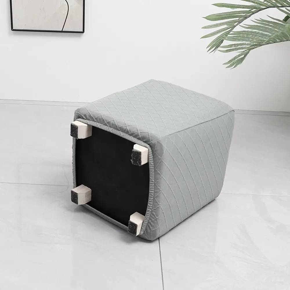 Durable Solid Color Jacquard Ottoman Cover T-Shape Elastic Square Stool Cover Soft Footstool Case Living Room