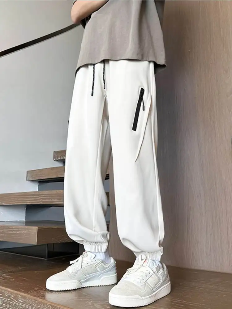 

Мужские летние тонкие быстросохнущие повседневные брюки из ледяного шелка, свободные спортивные брюки с манжетами, функциональные ветрозащитные брюки свободного кроя