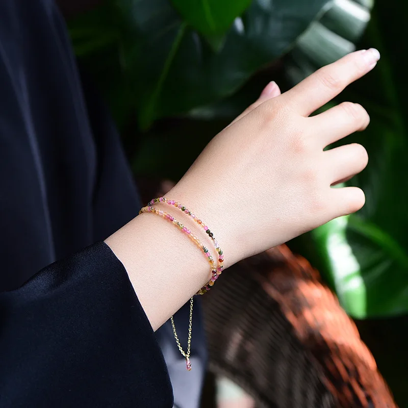 Échantillon de petites perles Tourmaline Bracelets Double couche bohème cristal perlé Bracelet à la main femmes bijoux de mode