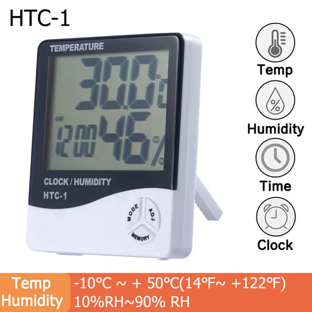 HTC-2 HTC-1 LCD Electronic Digital Temperature Humidity Meter Home Thermometer Hygrometer Indoor Outdoor Weather Station Clock