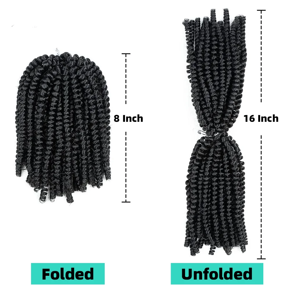 Spring Twist Braiding Hair 8 inch Spring Twists Bomb Twist Hair Synthetic Fiber Fluffy Twist Crochet Braids Dredlocks Hair black