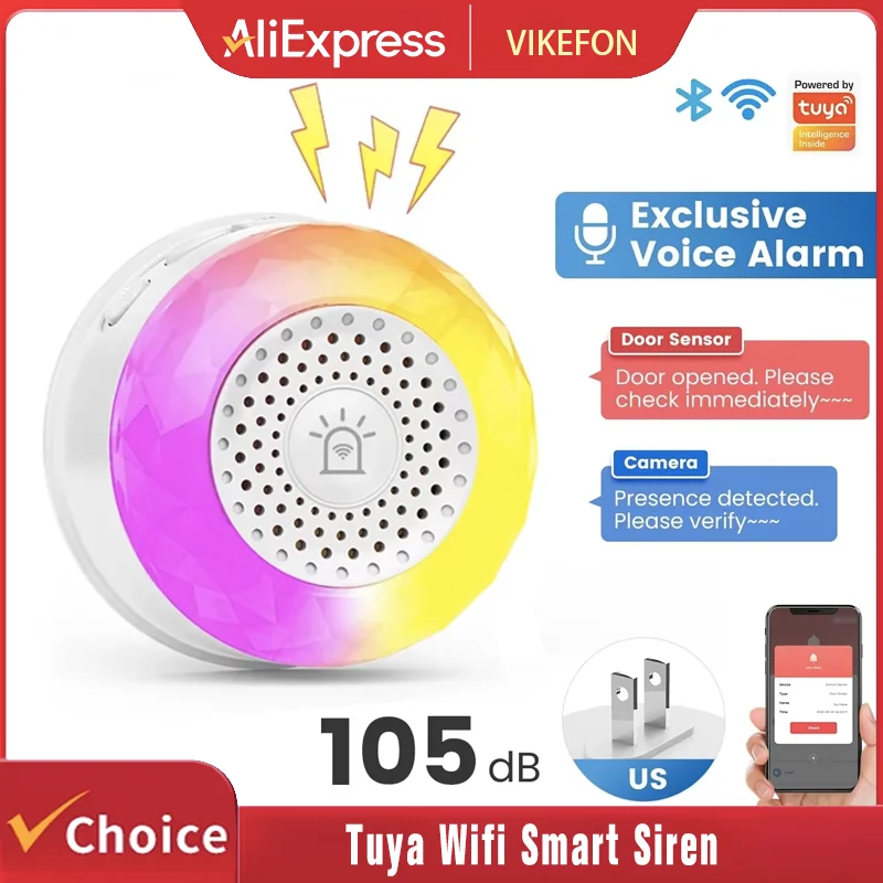 

Tuya Wifi Smart Siren for Home Security Sound and Light Alarm Sensor EU US UK Plug Smart Home Life APP For Vibration CO VOC PIR