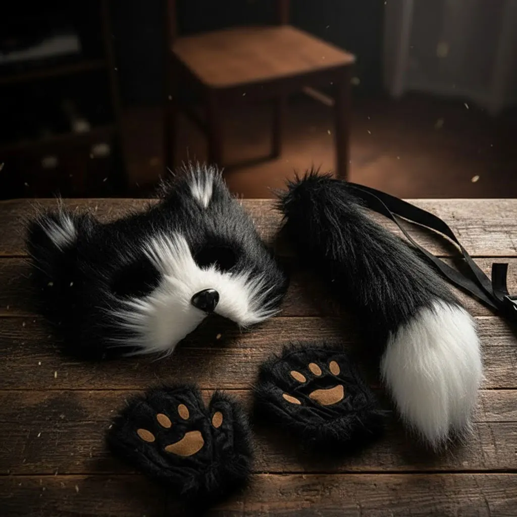 

Комплект костюма пушистого кота и лисы на Хэллоуин — маска, перчатки и хвост для карнавальных тематических вечеринок