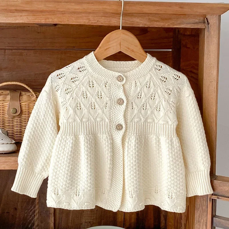 2025 New Spring Infant Baby Girl Knitting Cardigan Long Sleeved Solid Color Newborn Baby Girls Sweater Coat Children Clothes