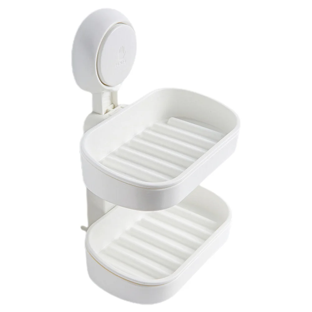 

Double Layer Suction Cup Soap Dish Holder No Punching Wall Mount Drain Design For Bathroom Laundry Sink Toilet Abs