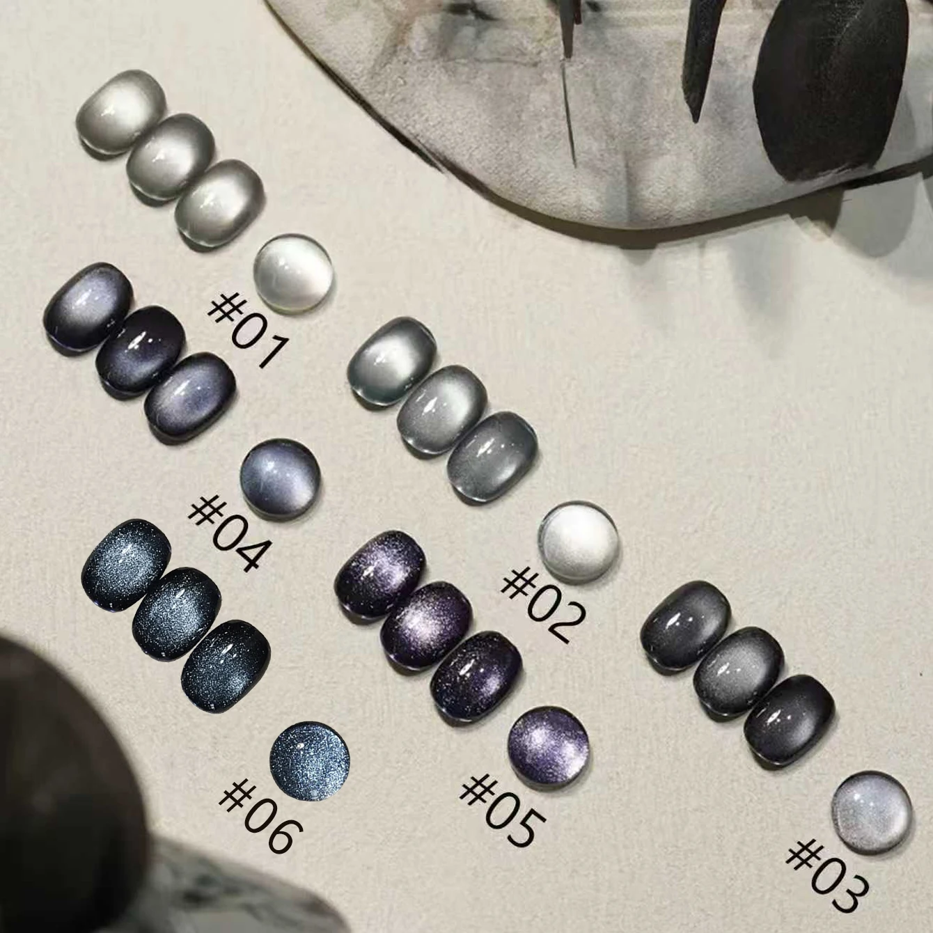 10ML 1-21pcs Popular Fall Black Beauty Glass Bead Magnet Cat Eye Gel Nail Polish 2026 New Autumn Winter Nail Art Black Nails