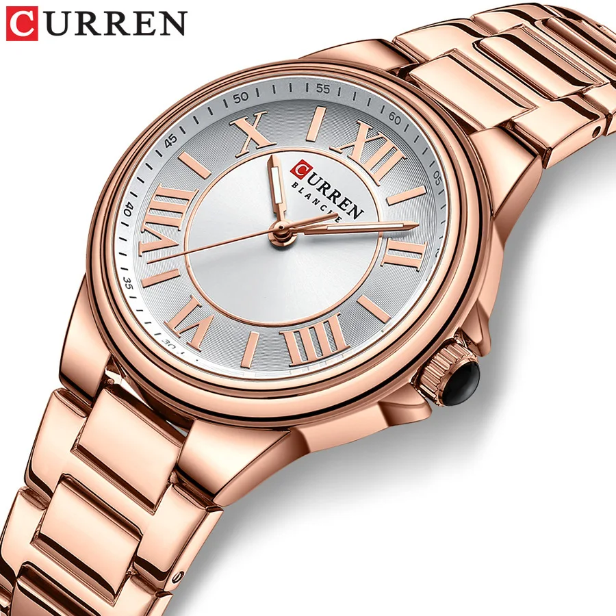 

CURREN 9091 Women's Quartz Watch Fashion Simple Elegant Rose Gold Analog Display Steel Strap Wristwatch for Ladies Clock Gift