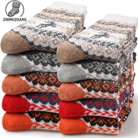 Dropshipping 5 Pairs Nordic Snowflake Reindeer Christmas Socks Men Retro Knit Thermal Crew Sock Winter Warm Plush Gift Socks