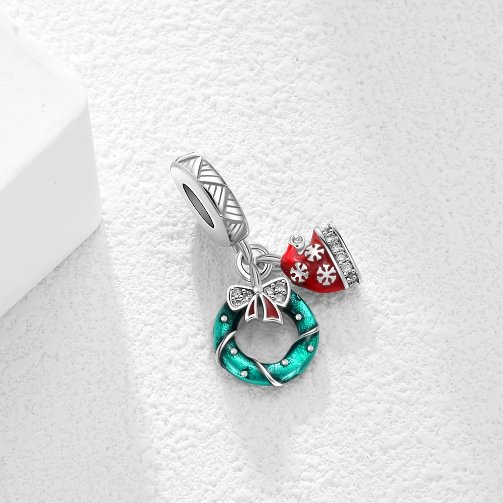 شجرة عيد الميلاد 、 رجل الثلج، الرنة، سانتا كلوز، زلاجة، قلادة بيل بيد، 925 الفضة الأوروبية الأصلية سوار DIY مجوهرات حساسة #5