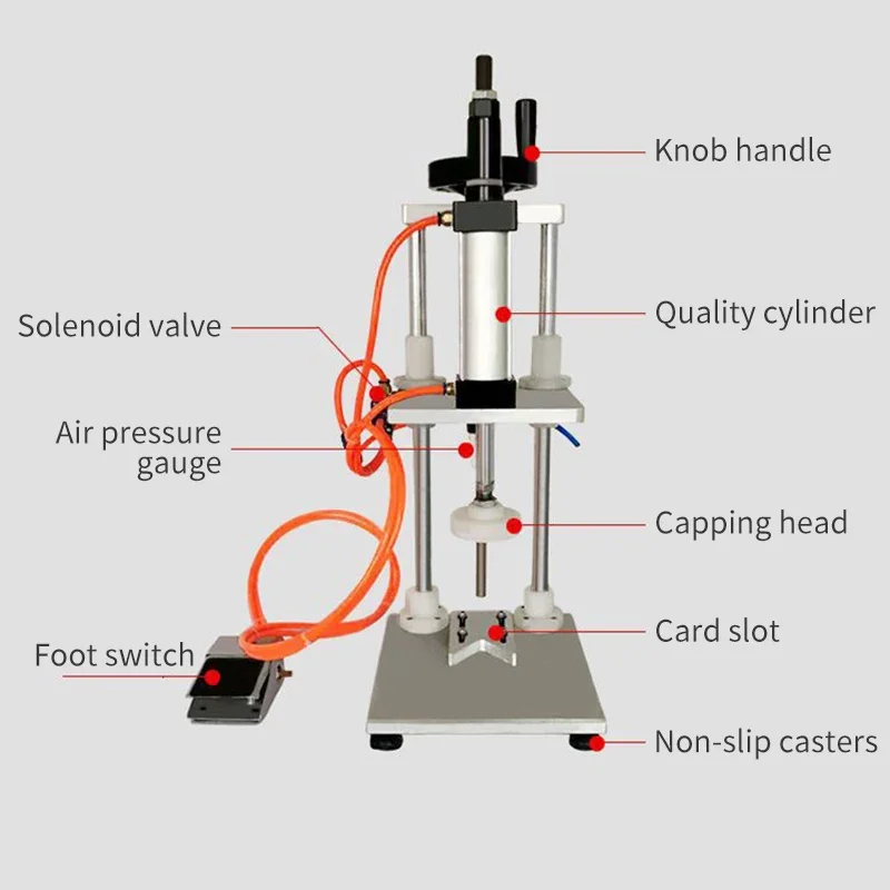 Hot Selling CE Manual Height adjustable Oil Water Beverages Sauce Perfume Bottle Cap Sealing Tabletop Pneumatic Capping Machine