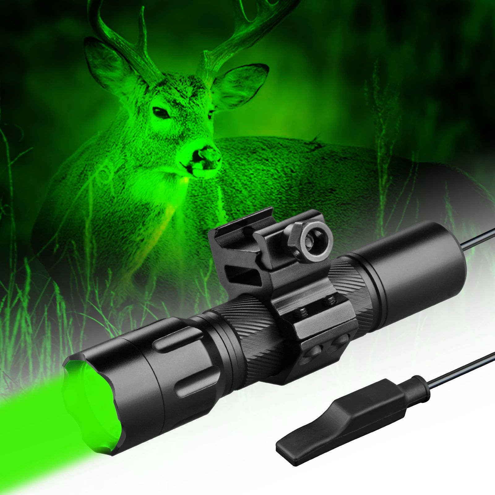 ANEKIM X2Pro LED Green Tactical Hunting Flashlight, USB Rechargeable 18650 Battery, IPX68 Portable Torch, Hunting Wolf Hog Deer