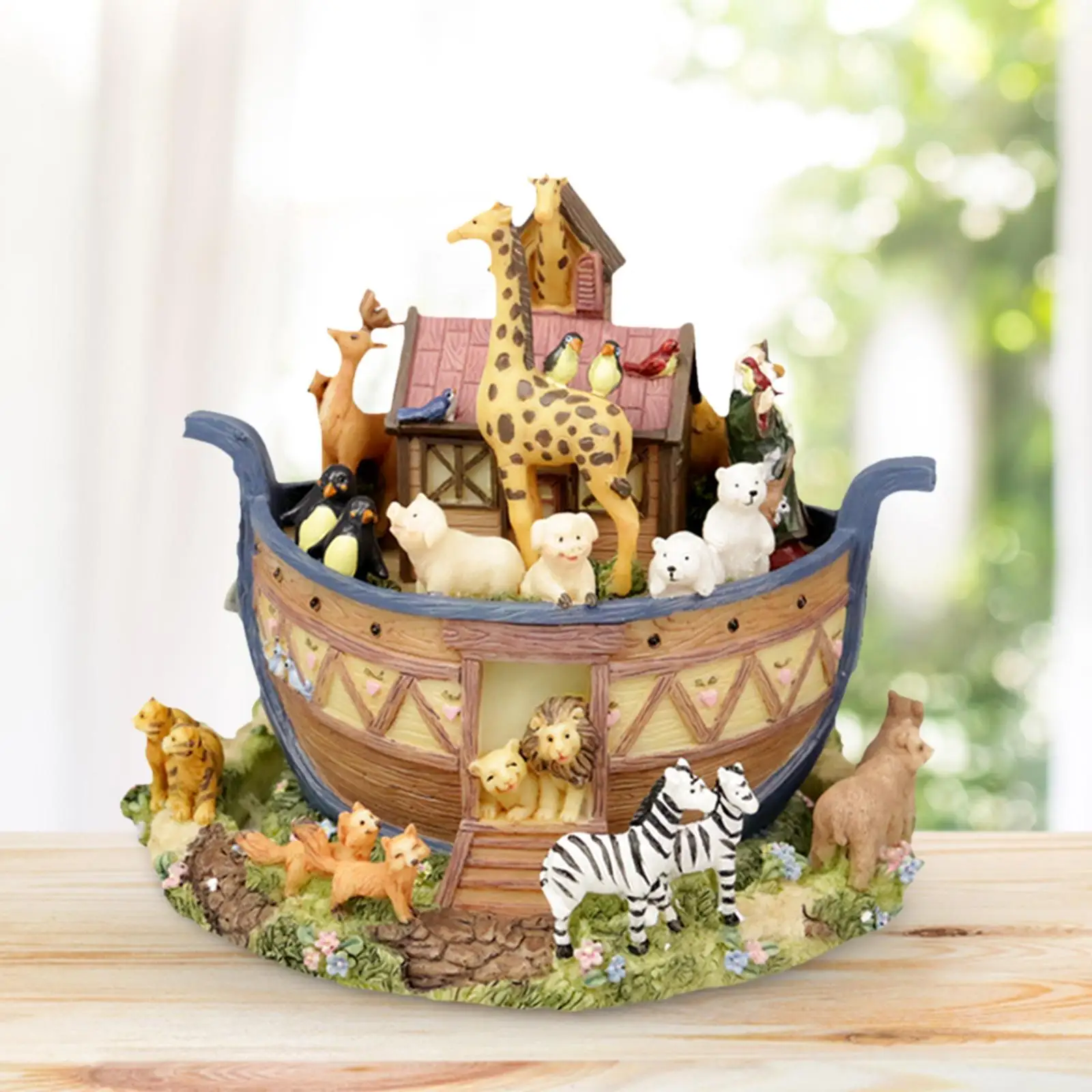 

Noah's Ark Animal Figurine Music Box with Mechanical Decorative Table