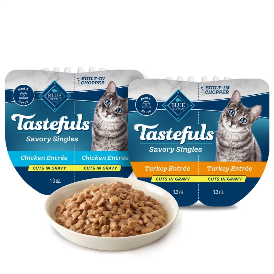 Tastefuls Savory Singles Variety Pack, Comida Húmeda para Gatos en Salsa para Gatos de Interior, Sabor a Pollo y Pavo, Paquetes Dobles de 2.6 oz, Surtido