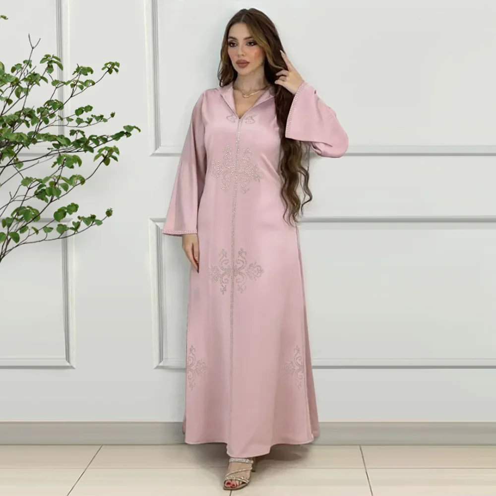 

Moroccan Djellaba Luxury Diamonds Abaya Women Muslim Eid Hooded Maxi Dress Turkey Dubai Evening Gown Islam Party Jalabiya Caftan