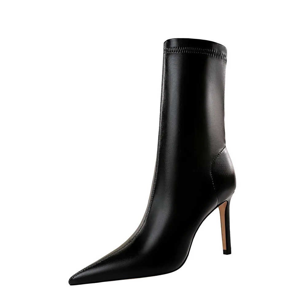 European and American Style Winter Fashion Simple Thin Heel High Heel Pointed Nightclub Short Boots Women's Boots - Image 5