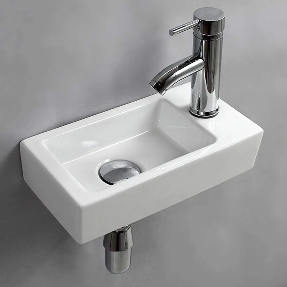 

Small Bathroom Sink Wall Mounted Bathroom Sink Rectangle Ceramic Wash Basin Right Hand (Right Hand)
