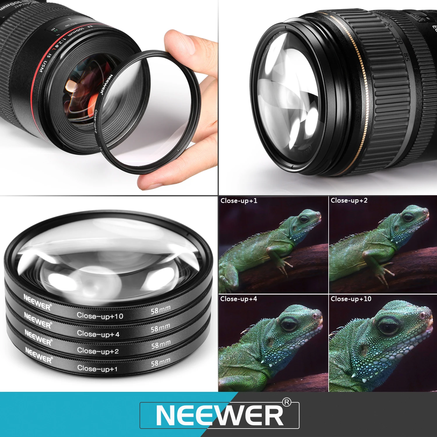 NEEWER ND/CPL/UV/FLD/Close Up Kit di accessori per filtri e lenti con ND2 ND4 ND8, filtri di chiusura (+ 1/+ 2/+ 4/+ 10), cappuccio per lenti a