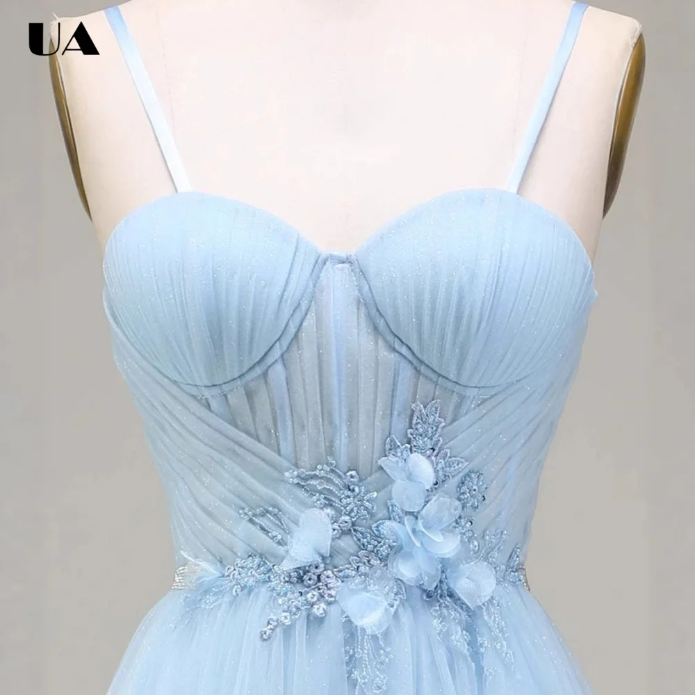 

ULBYANRY Customized Mesh Spaghetti strap Evening Dress for Woman Romantic A-line Applique Party Dress, Elegant Lace-up Ball Gown