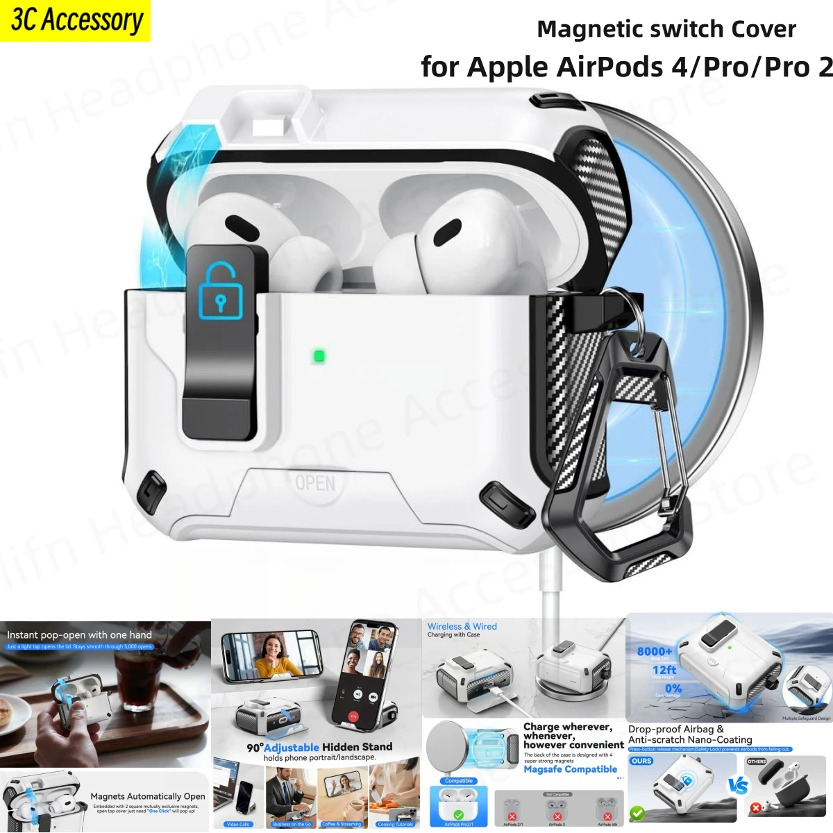 Магнитный защитный чехол MagSafe для Airpods 4, с подставкой для телефона и защитным замком, чехол с автоматическим открытием для AirPod Pro, чехол для AirPods 4 Pro2