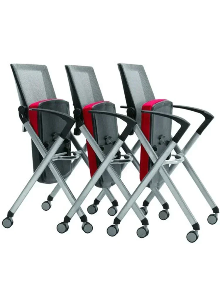 Folding training chair with wheels, conference  with four legs