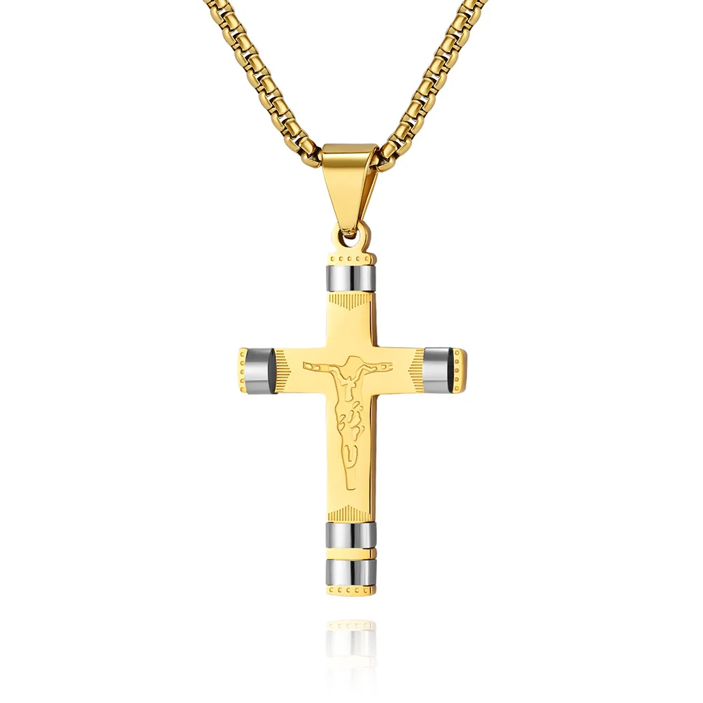 High-Quality Stainless Steel Catholicism Jesus Cross Pendant Necklace, Christian Religious Jewelry for Men