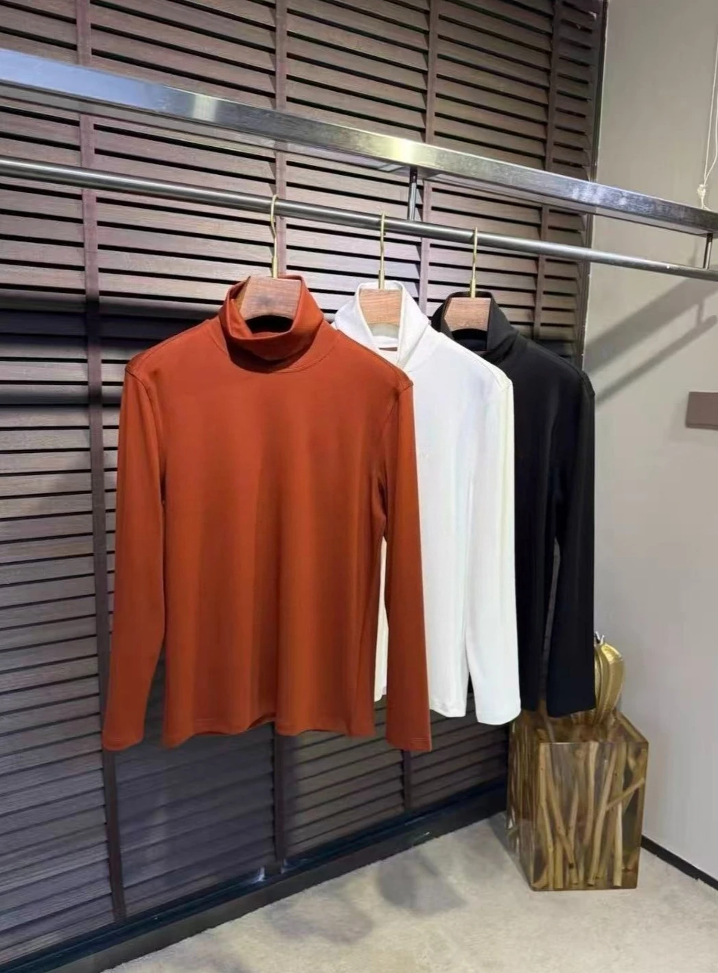 

LP Embroidery Old Money Wind Modal Mixed Cotton High Neck Simple Long Sleeve T-Shirt