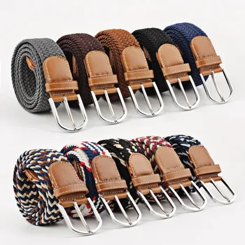107/120/130cm UNISEX Casual Knitted Pin Buckle Women Belt Woven Canvas Elastic Expandable…