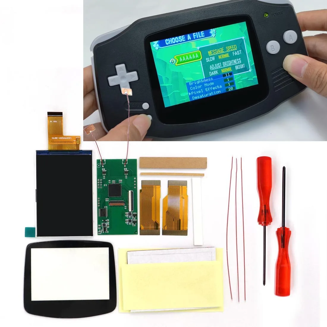 hispeedido-30''-desaturation-ips-lcd-v5-screen-for-gba-cut-free-shell-high-brightness-kit-support-pixel-menu-for-gameboy-advanc