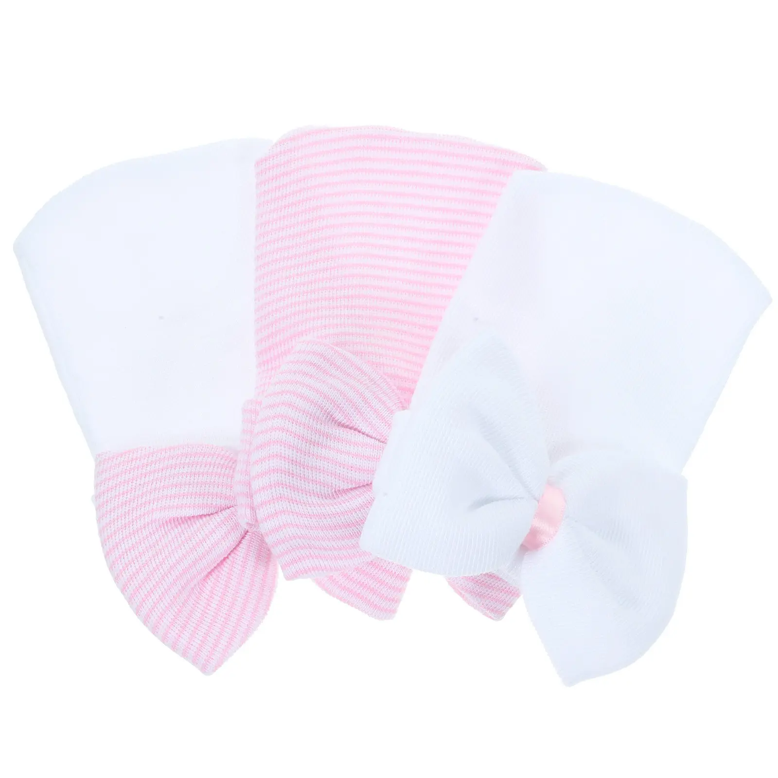 

3Pcs Lightweight Newborn Hats with Adorable Bow Design Soft Yarn Baby Cap for Infant Girls and Boys Comfortable Elastic Headwear