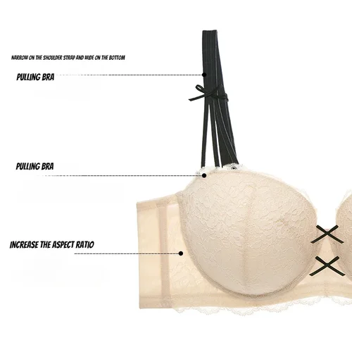 Imagen 2 del producto Sujetador de media Copa con lazo recogido, sujetador fino de talla grande con realce de encaje, Top de tubo de encaje, pecho grande revelador, sujetador de encaje pequeño 9013A