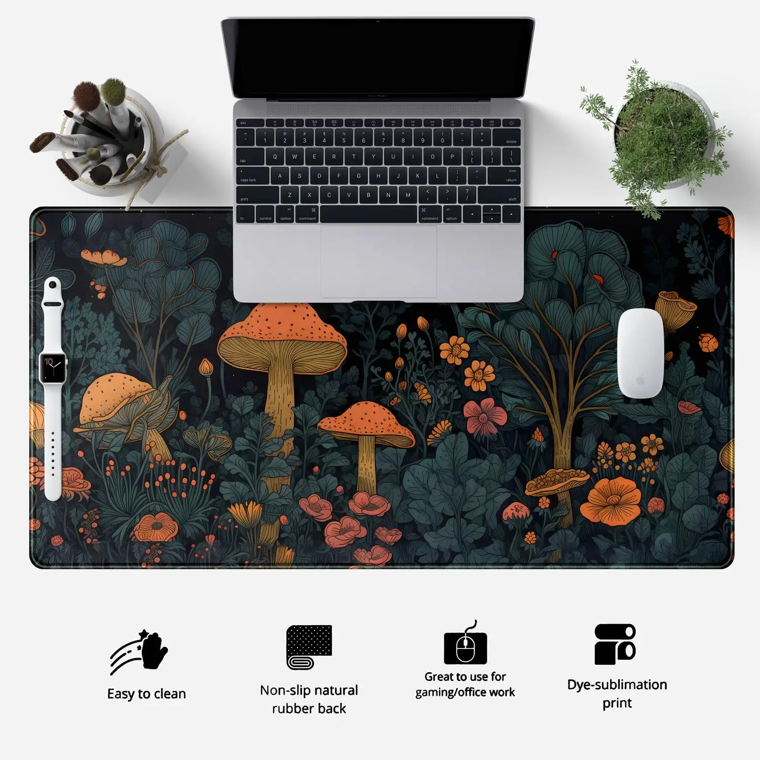 Mushroom Retro Mousepad Desk Mat Dark Vintage Floral Forest Pad XXL, Aesthetic Botanical Desk Pad Office Desk Decor Mousepads