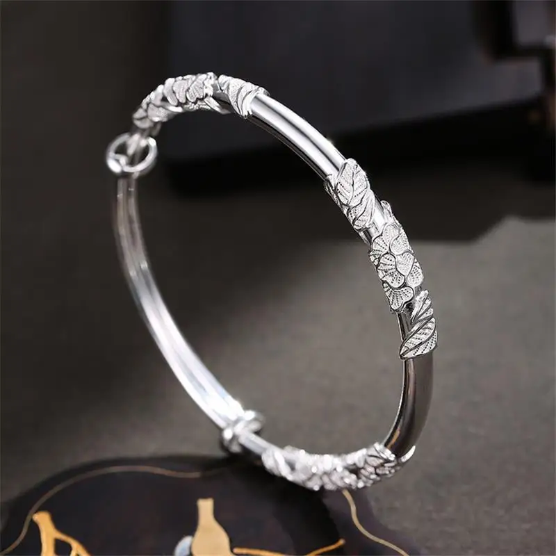 

925 Sterling Silver Original Designer Blooming Flowers Bracelets Bangles Fashion Party Wedding Jewelry Adjustable Gift