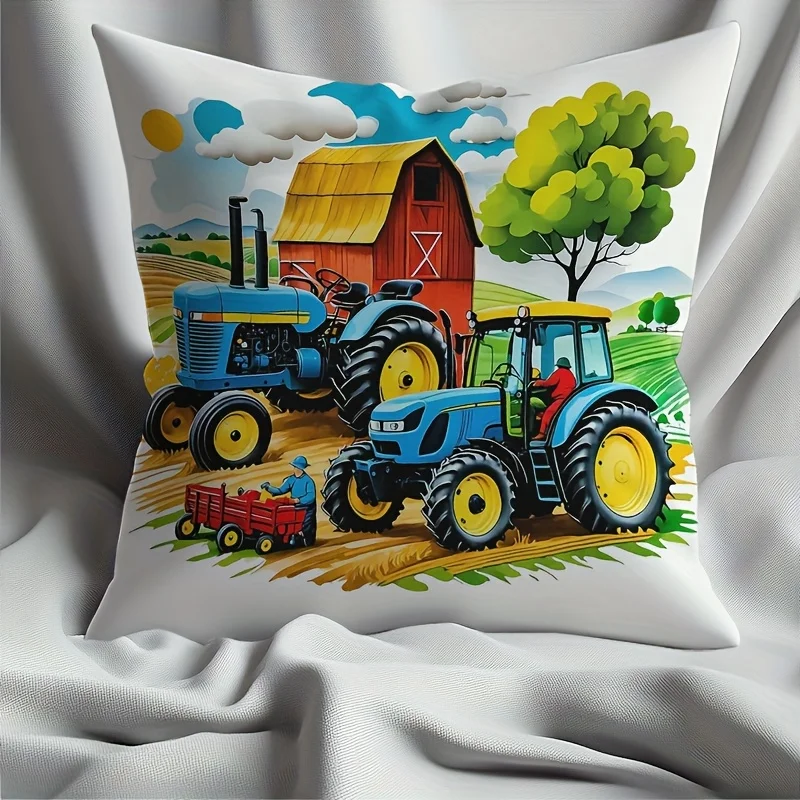 1 Stück Kissenbezug mit Bauernhof-Traktor- und Ernteszenen-Motiv, Bauernhaus-Dekoration für Zuhause, Sofa, Schlafzimmer und Auto, Kissenfüllung nicht im Lieferumfang enthalten