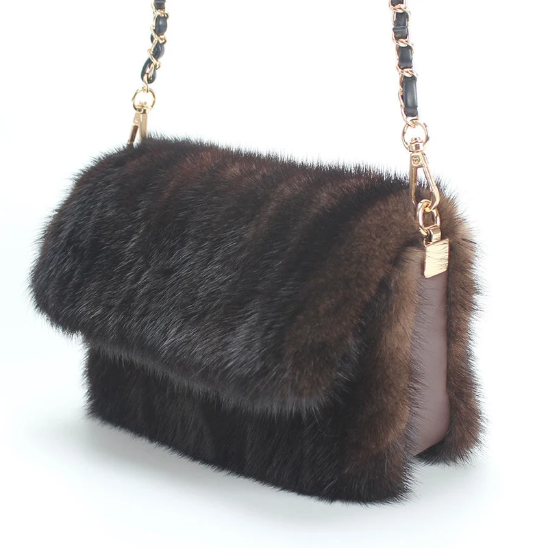 Women's Shoulder Bag Winter Luxury Handbags Ladies Crossbody Single Bag Evening Bags Real Mink Fur Ladies Fluffy Handbag
