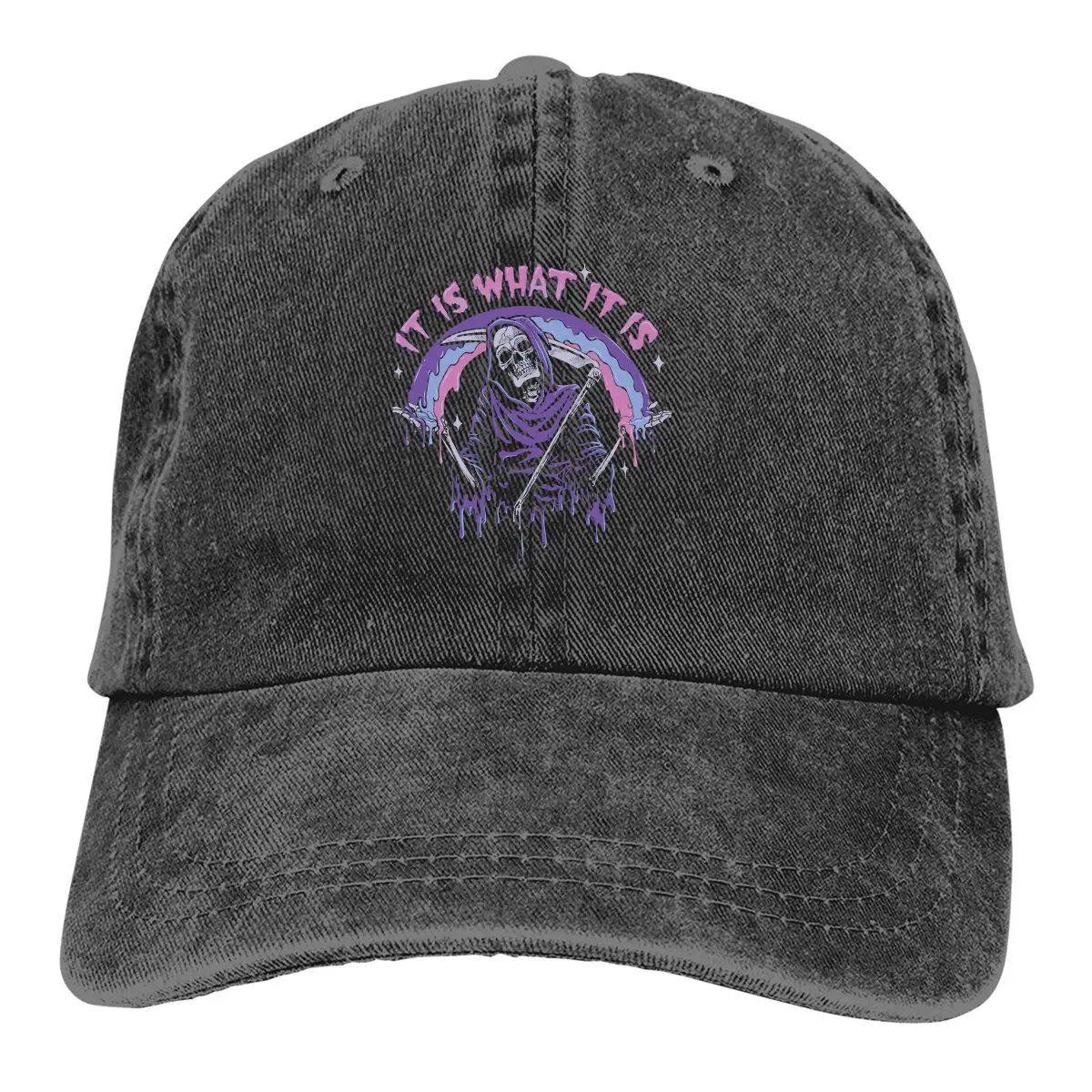 Death It Is What Pastel Goth Grim Reaper Drip Baseball Cap Men Hats Visor Protection Snapback Mexican Skull Santa Muerte Caps