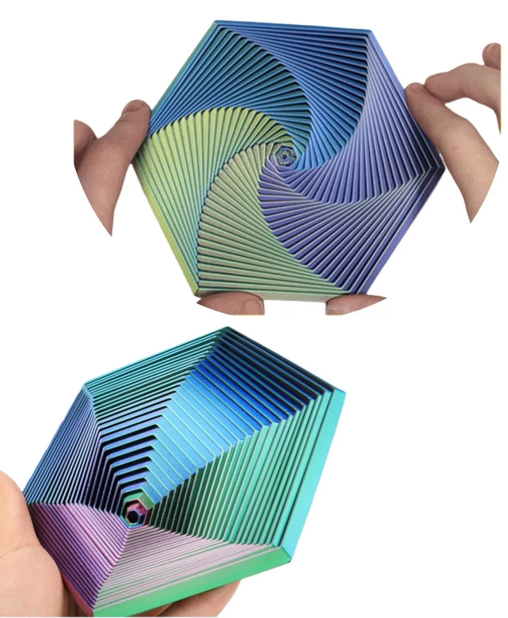 3D Printed Hexagonal Stacking Puzzle Music Box  Illusory Rotating Toy for Stress Relief And Decoration Adult Magic Illusion Gift