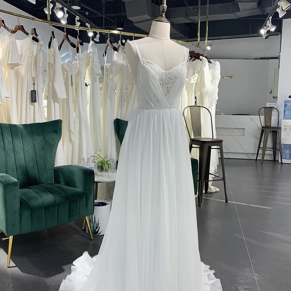 Jancember renda com decote em v vestido de casamento a linha vestidos de novia apliques cintas de espaguete vestido de noiva botões voltar vestidos de casamento