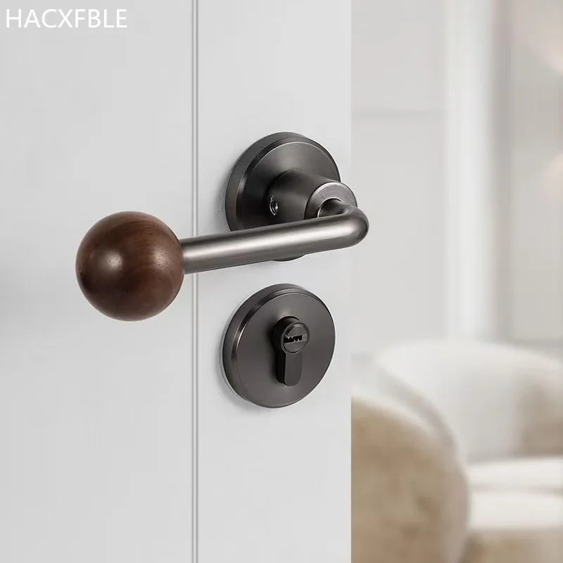 Serrature per porte interne in legno massello di noce Camera da letto minimalista Serratura silenziosa divisa Serrature per porte con maniglia meccanica in lega di zinco con chiave