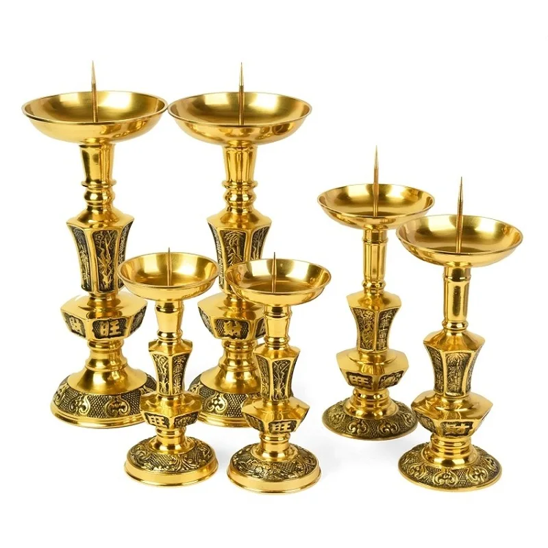 A pair of luxurious and opulent brass candle holders Buddhist Temple Decoration Buddhist supplies Wedding candle holder and sacr