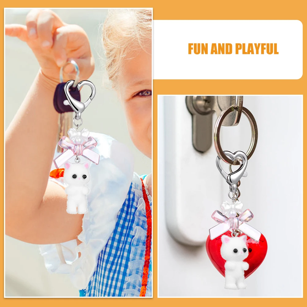 2 pcs Cat Keychain Cute Resin 3D Design Bag Charms Keychains Lightweight Animal Girl Phone Hanging Pendant Backpack