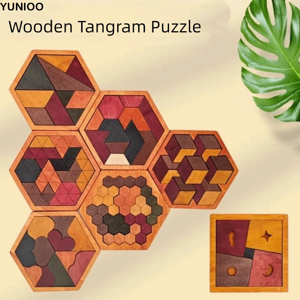 

Pattern Cognitive Wooden Tangram Puzzle Challenges Logical Thinking Montessori Puzzles Toys Interactive Hexagonal
