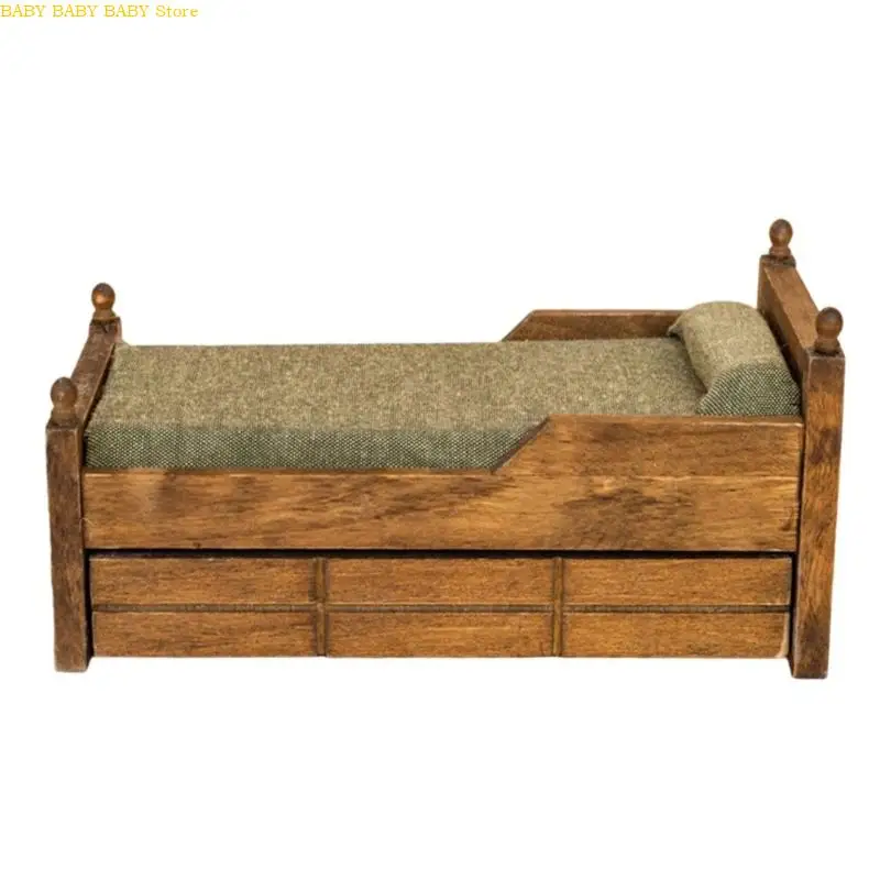 

Q81A 1:12 Scale Modern Wooden Bedroom Set Miniature Dollhouses Furniture With Removable Cotton Pillow And Storage Drawer