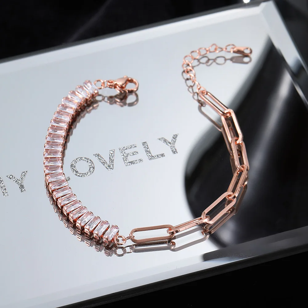 Asymmetric Tennis Bracelet Bangle Women Korean Fashion Paper Clip Hand Chain Zircon Luxury Designer Jewelry Friends Gift KCH076