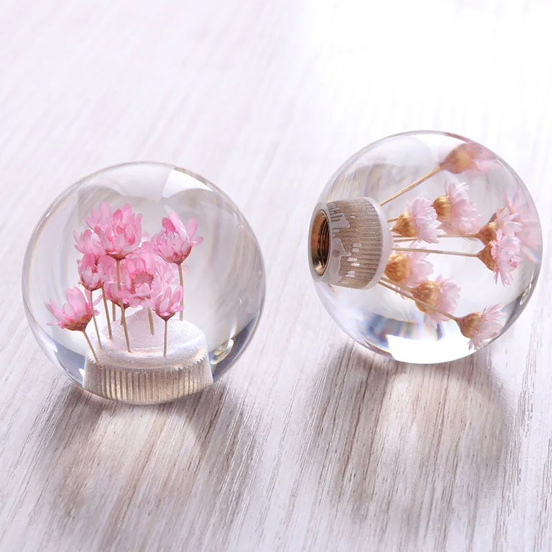 BROBIK Flower Gear Shift Knob Universal 55MM JDM Acrylic Shift Knob Transparent Round Manual Shifter Adapters Gear Knob Cover