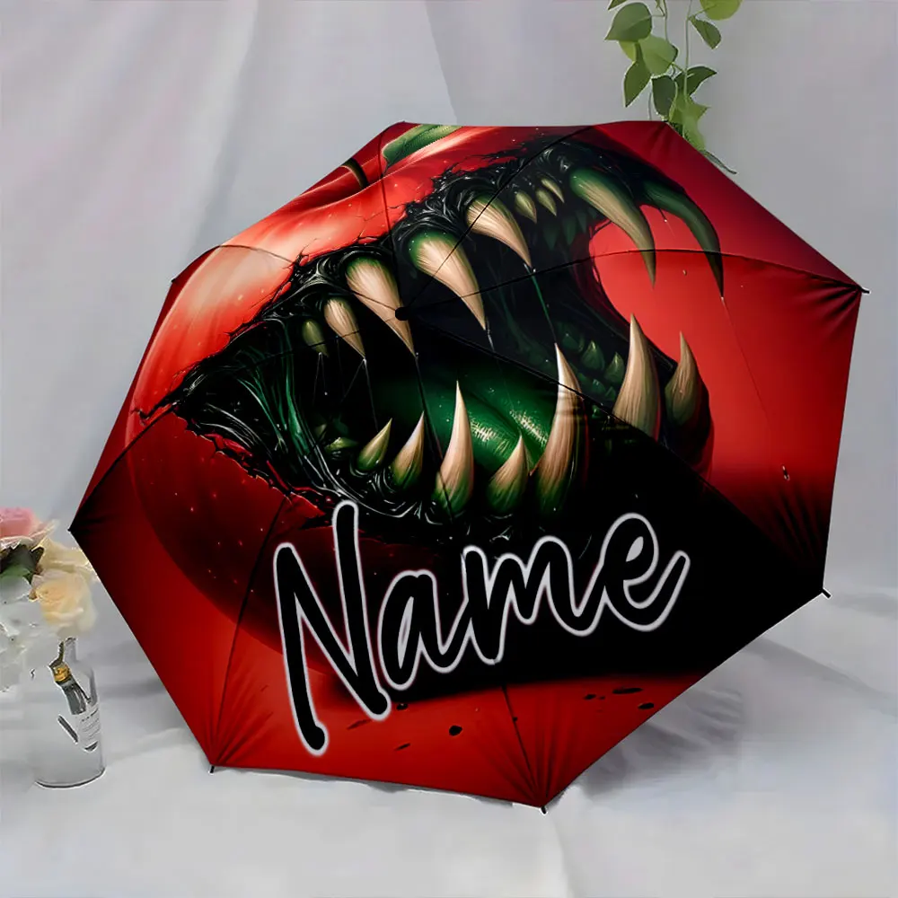 Custom Name Fierce Apple Umbrella Design 8 Iron Ribs Folding Umbrella Auto-Open Fashionable Sunshade Deluxe Gift