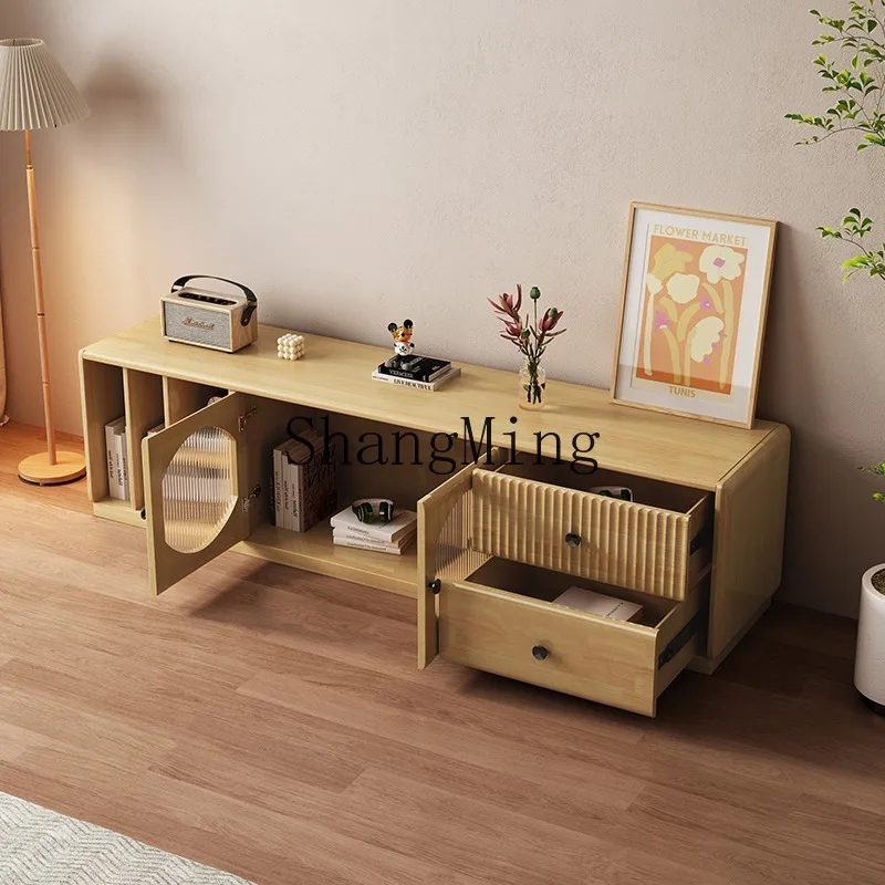 

SM solid wood TV cabinet retractable household living room log floor cabinet modern and simple