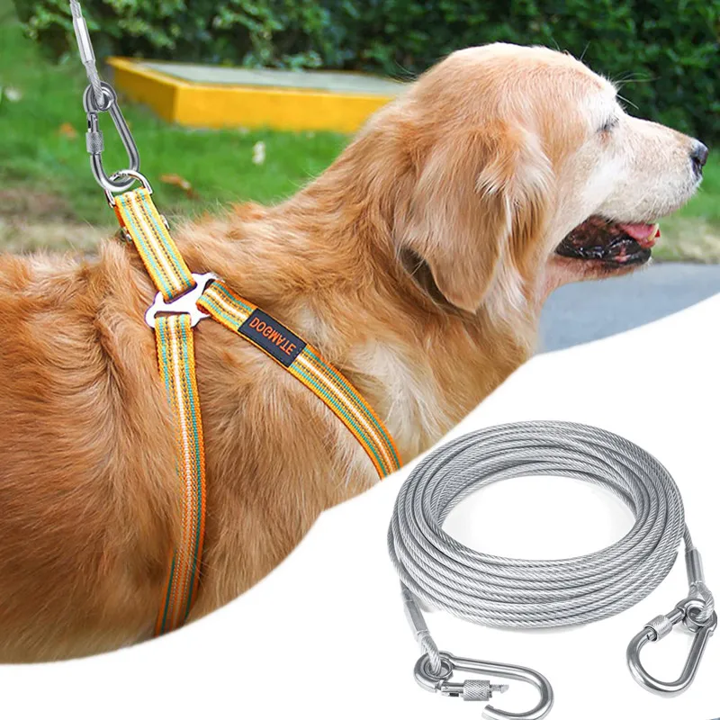 Pet Outdoor Double Hook Extended Steel Wire Rope Dog Rope Pet Traction Rope Anti Bite Dog Chain Metal Hooks Pet Supplies