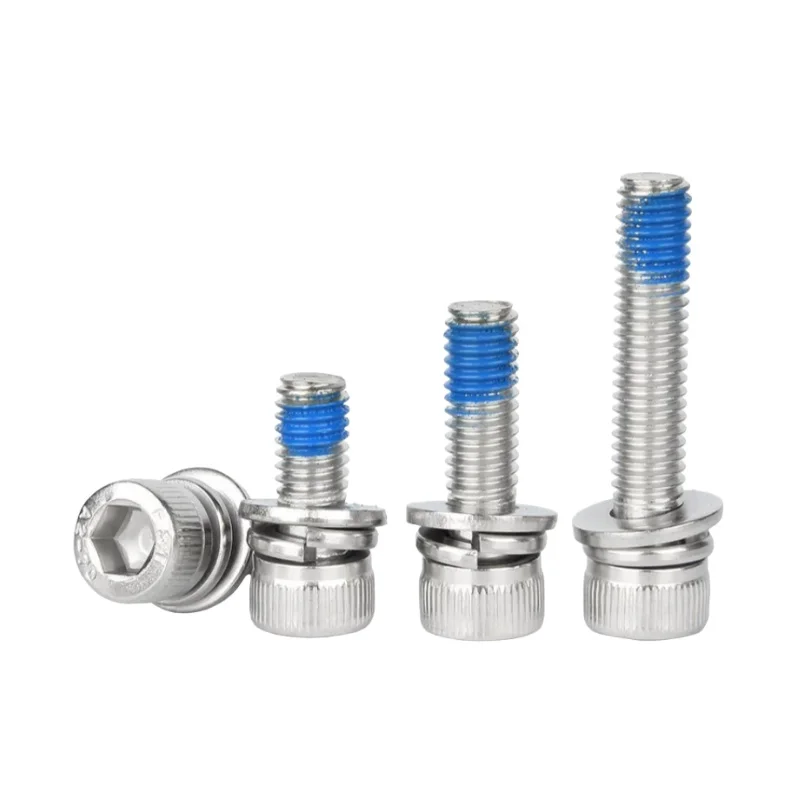 304 Stainless Steel M2 ~ M8 Hexagon Socket Screw Cylindrical Head Anti-Loosening Triple Combination Dispensing Screws
