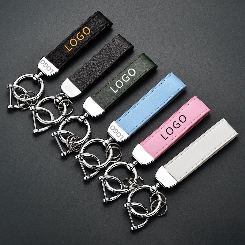 Laser Engrave Leather Keychain for Men and Women Vintage Personalized Metal Keyring Customized Car Logo Key Chain Gift