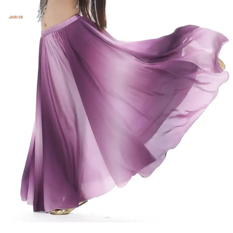 Women Elastic Waist Pull On Gradients Flowing Long Wrap Skirt Belly Dance Stage Performances Costumes Dance Accessories